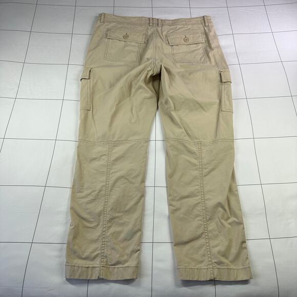 L.L.Bean Pants Womens 14 Petite Khaki Stretch Canvas Cargo Mid Rise Straight Leg - Picture 2 of 11